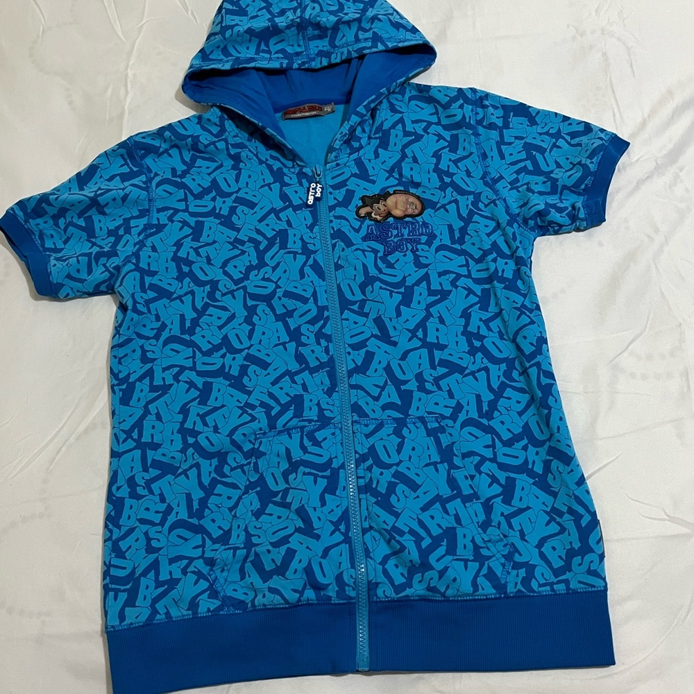 Astroboy Blue Graphic Kids' Short-Sleeve Hooded Zip-Up Sweatshirt Size 12-13